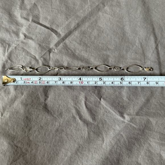 Sterling Silver Bracelet MCM Style Open Links & Filigree Squares 7.25 inches - Picture 7 of 8